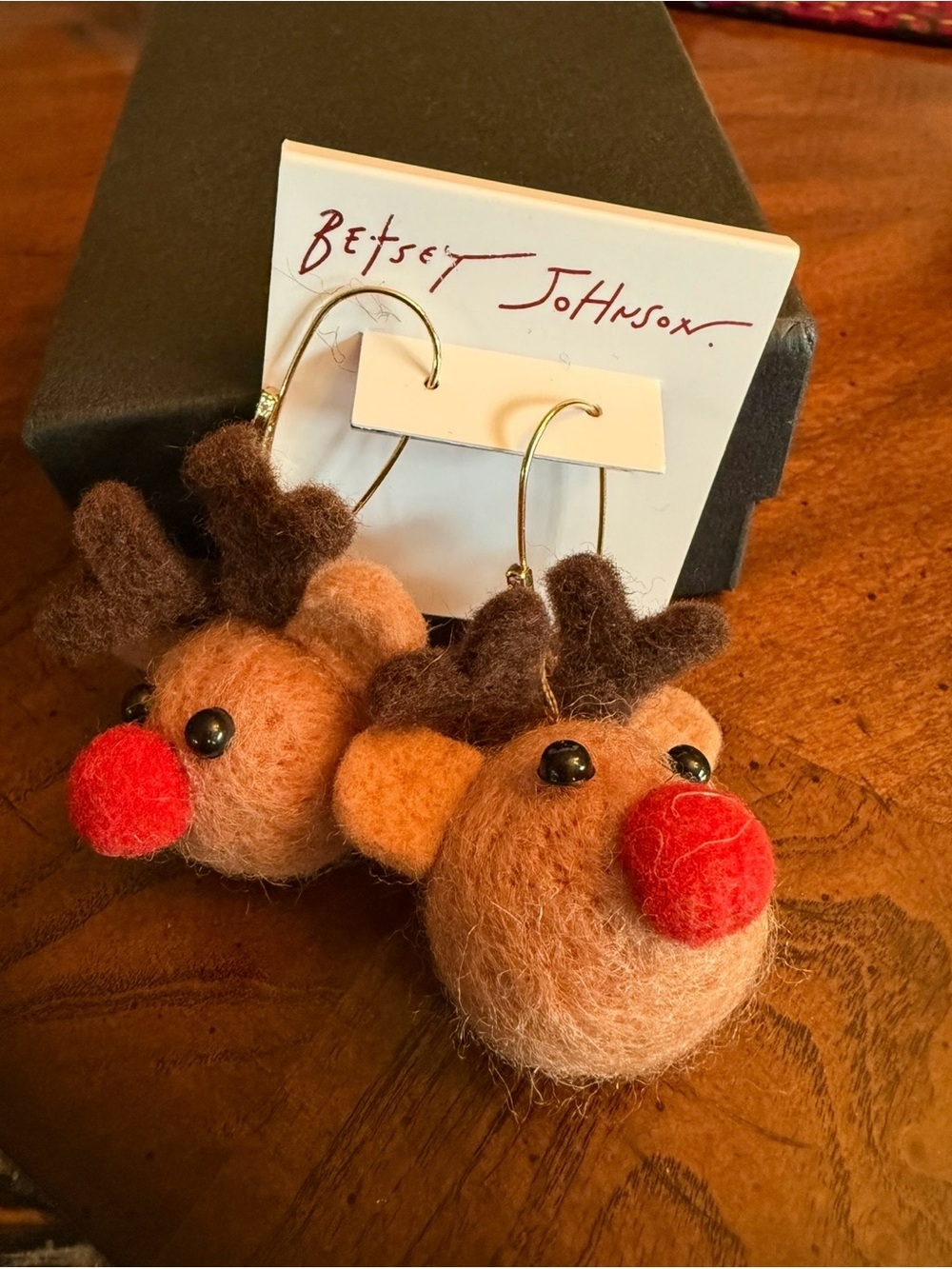 Betsey Johnson Red & Brown Felt Reindeer Earrings